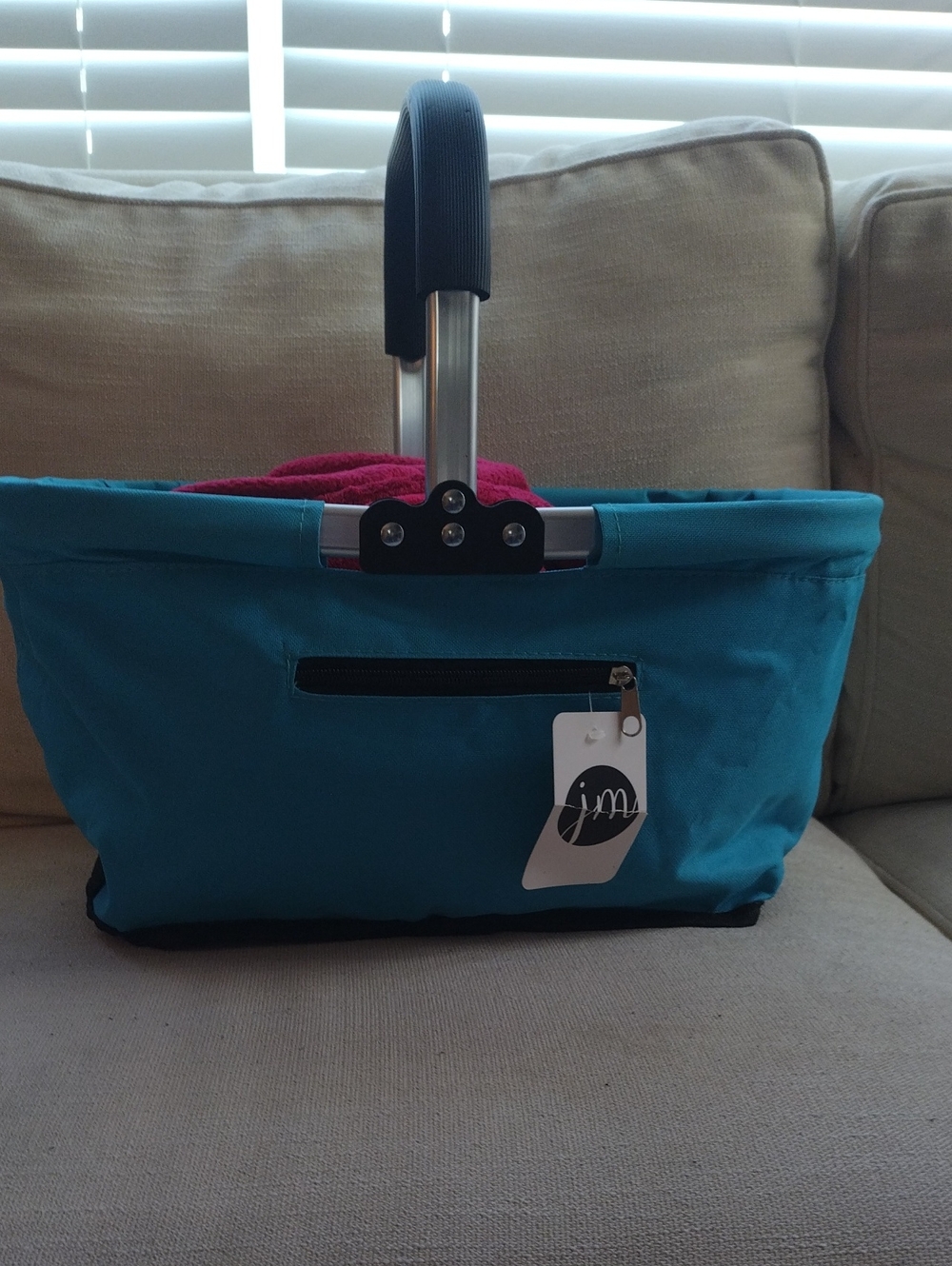 JM Collection Collapsible Turquoise Tote with Black Handle
